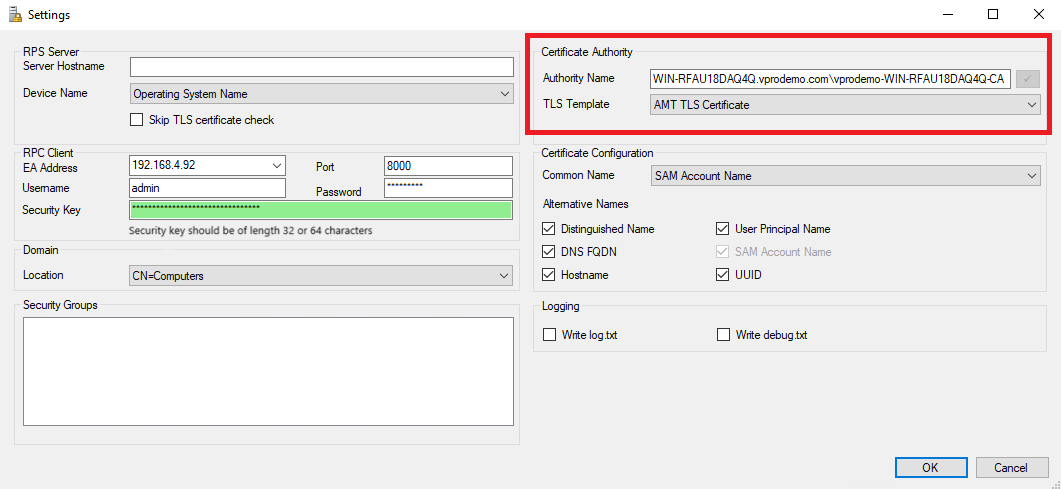 Figure 1: Enterprise Assistant Settings Example